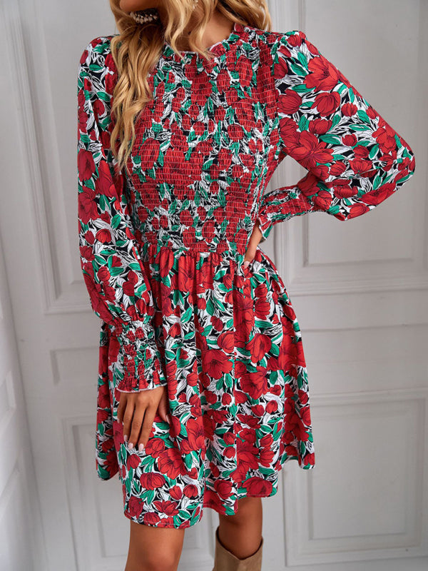 Blue Zone Planet | Lily's Floral Lantern Sleeve Ruched Top Mini Dress BLUE ZONE PLANET