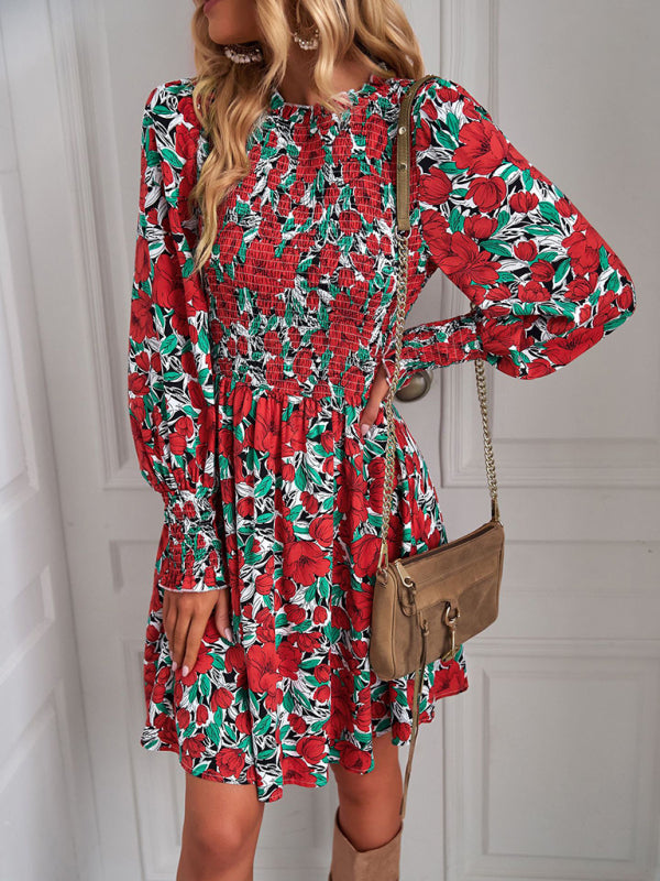 Blue Zone Planet | Lily's Floral Lantern Sleeve Ruched Top Mini Dress BLUE ZONE PLANET