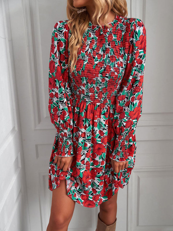 Blue Zone Planet | Lily's Floral Lantern Sleeve Ruched Top Mini Dress BLUE ZONE PLANET