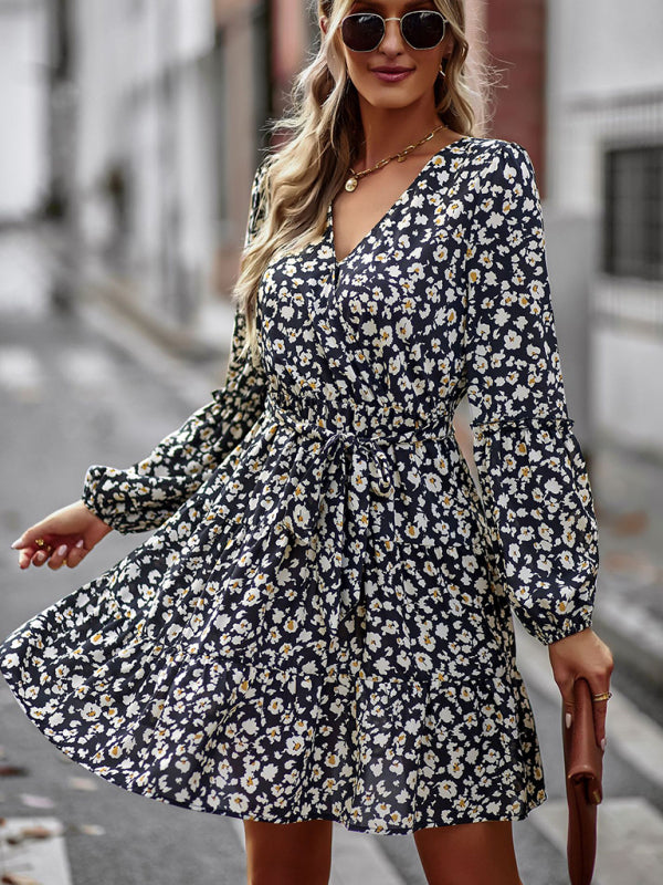 Blue Zone Planet | V-Neck Waist-Up Printed Mini Dress BLUE ZONE PLANET
