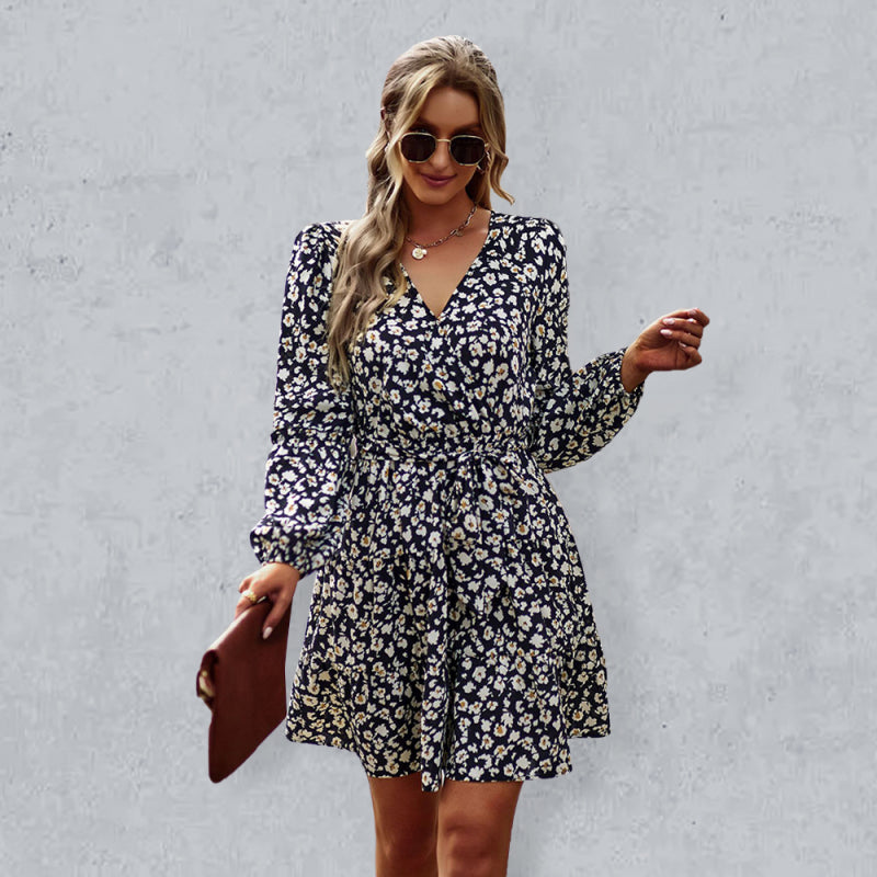 Blue Zone Planet | V-Neck Waist-Up Printed Mini Dress BLUE ZONE PLANET