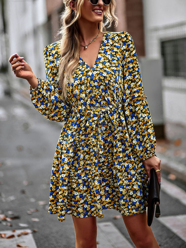 Blue Zone Planet | V-Neck Waist-Up Printed Mini Dress BLUE ZONE PLANET