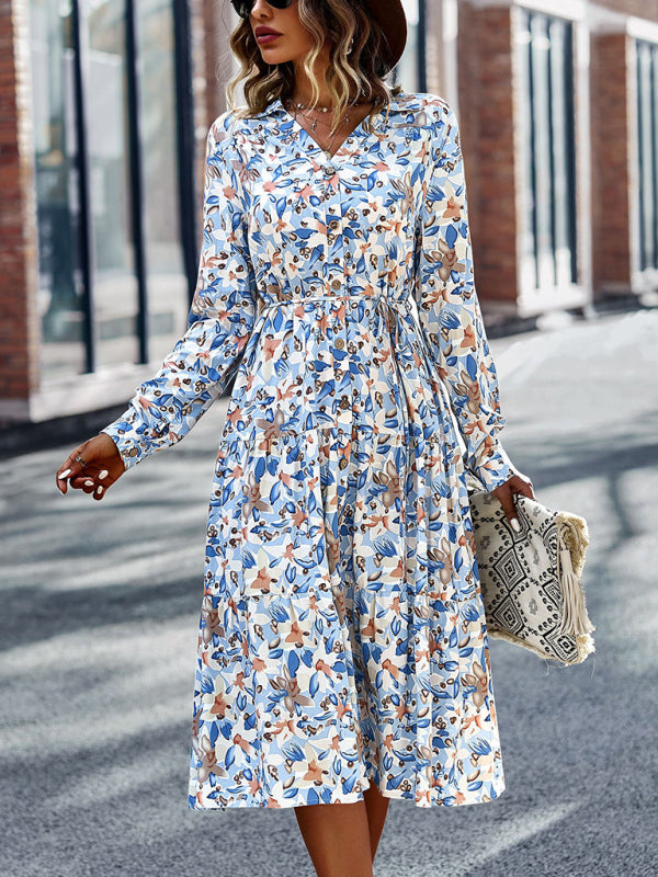 Blue Zone Planet | V-Neck Waist-Up Printed Midi Dress BLUE ZONE PLANET