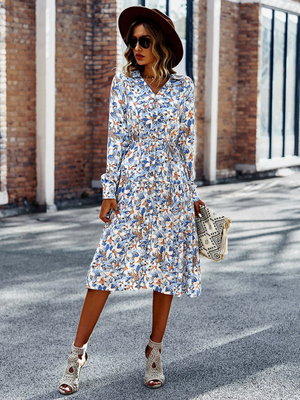 Blue Zone Planet | V-Neck Waist-Up Printed Midi Dress BLUE ZONE PLANET