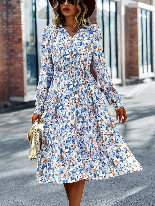 Blue Zone Planet | V-Neck Waist-Up Printed Midi Dress BLUE ZONE PLANET