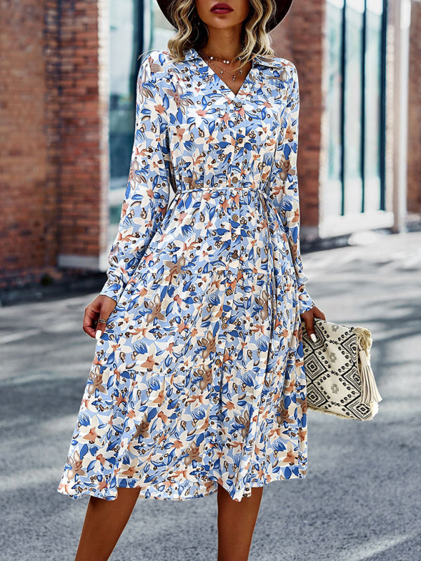 Blue Zone Planet | V-Neck Waist-Up Printed Midi Dress BLUE ZONE PLANET