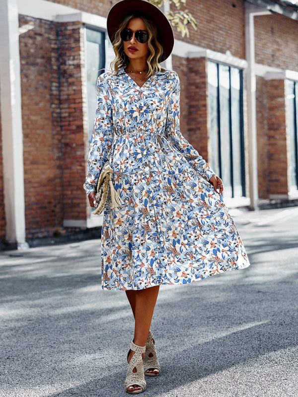 Blue Zone Planet | V-Neck Waist-Up Printed Midi Dress BLUE ZONE PLANET