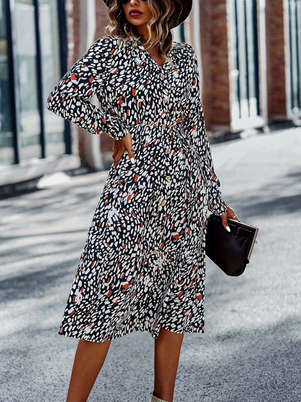 Blue Zone Planet | V-Neck Waist-Up Printed Midi Dress BLUE ZONE PLANET