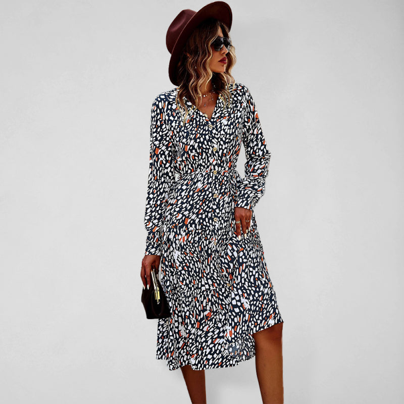Blue Zone Planet | V-Neck Waist-Up Printed Midi Dress BLUE ZONE PLANET