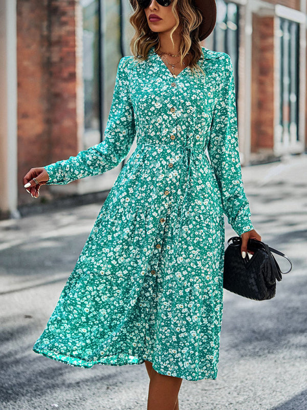 Blue Zone Planet | V-Neck Waist-Up Printed Midi Dress BLUE ZONE PLANET