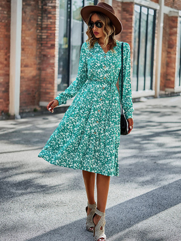 Blue Zone Planet | V-Neck Waist-Up Printed Midi Dress BLUE ZONE PLANET