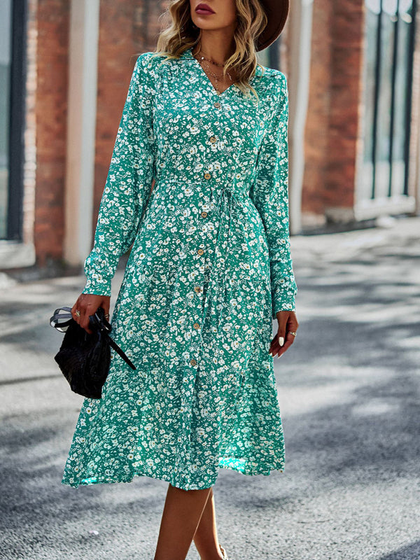 Blue Zone Planet | V-Neck Waist-Up Printed Midi Dress BLUE ZONE PLANET