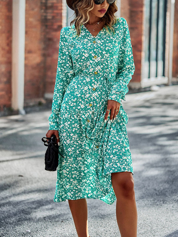 Blue Zone Planet | V-Neck Waist-Up Printed Midi Dress BLUE ZONE PLANET