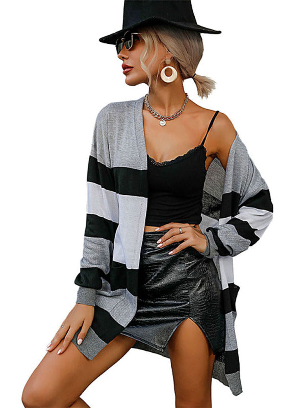 Blue Zone Planet | long-sleeved striped sweater cardigan jacket BLUE ZONE PLANET