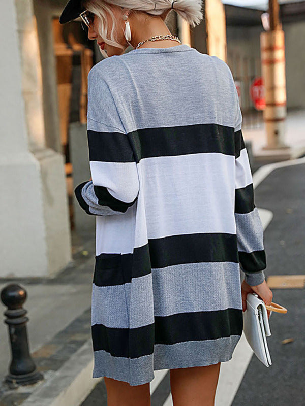 Blue Zone Planet | long-sleeved striped sweater cardigan jacket BLUE ZONE PLANET