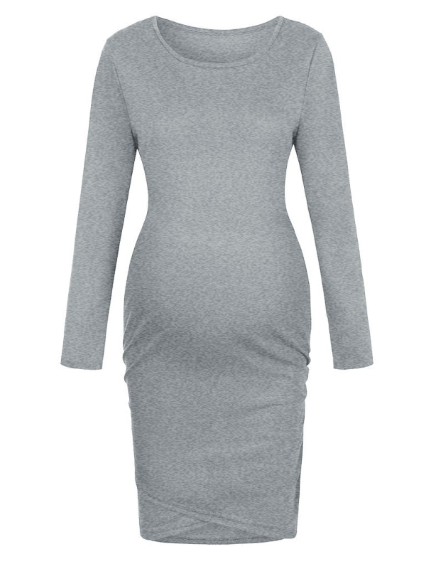 Blue Zone Planet | Round neck long sleeve solid irregular pregnant dress BLUE ZONE PLANET