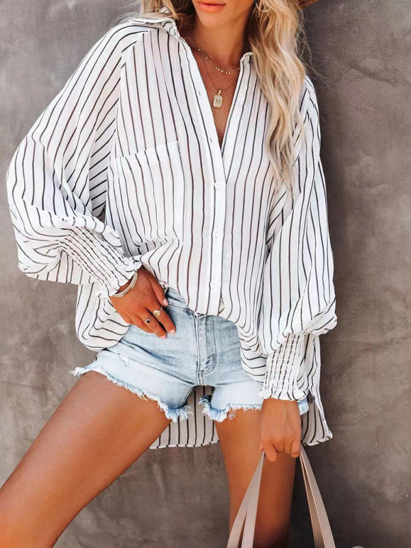 Blue Zone Planet | Collar shirt thin medium long stripe long sleeve shirt BLUE ZONE PLANET