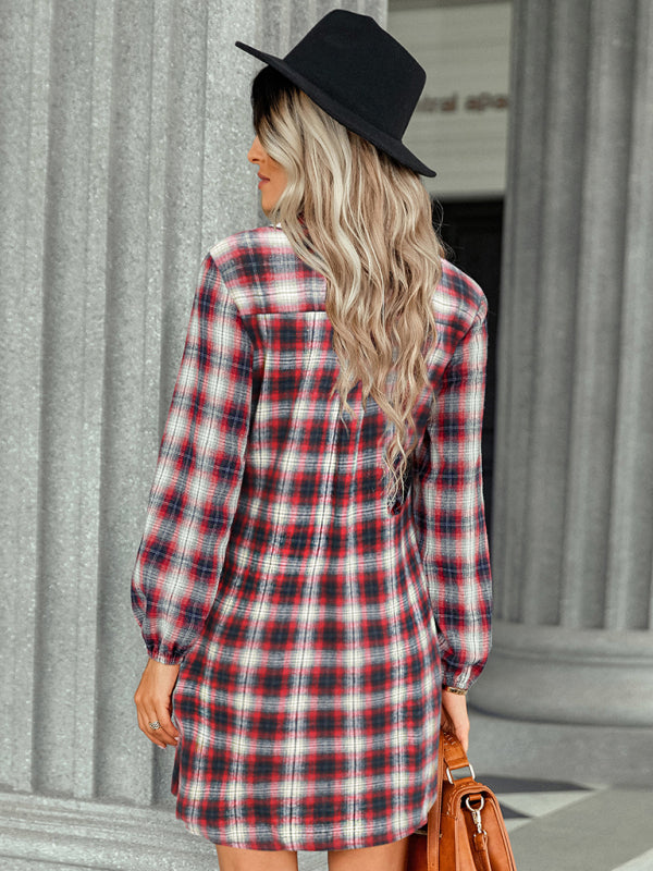 Blue Zone Planet | Plaid single breasted tie waist mini shirt dress BLUE ZONE PLANET