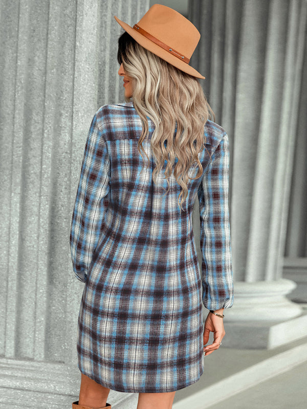 Blue Zone Planet | Plaid single breasted tie waist mini shirt dress BLUE ZONE PLANET