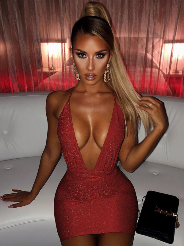 Blue Zone Planet | Sweet Fashion V Neck Backless Strap Sexy Party Dress kakaclo
