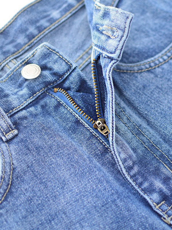 Blue Zone Planet |  Straight-leg mopping trousers ripped ankle slit flared jeans kakaclo