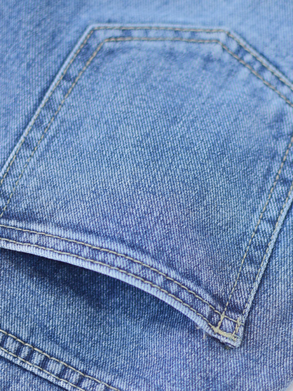 Blue Zone Planet |  Straight-leg mopping trousers ripped ankle slit flared jeans kakaclo