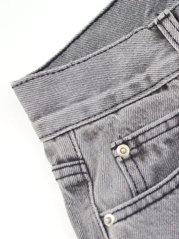 Blue Zone Planet |  Straight-leg mopping trousers ripped ankle slit flared jeans kakaclo