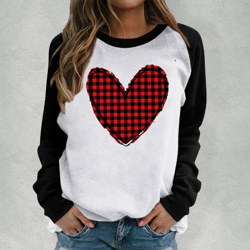 Blue Zone Planet | Valentine's Day Pink Heart Raglan Pullover Casual Printed Round Neck Top kakaclo