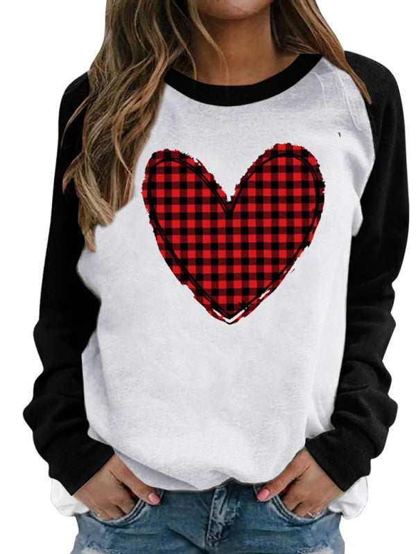 Blue Zone Planet | Valentine's Day Pink Heart Raglan Pullover Casual Printed Round Neck Top kakaclo