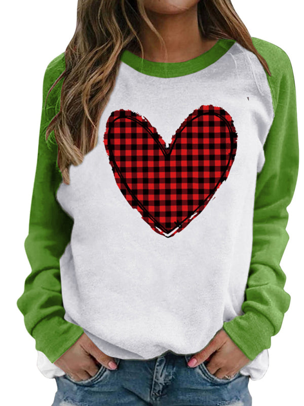 Blue Zone Planet | Valentine's Day Pink Heart Raglan Pullover Casual Printed Round Neck Top kakaclo