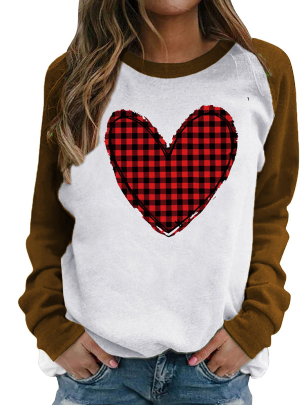 Blue Zone Planet | Valentine's Day Pink Heart Raglan Pullover Casual Printed Round Neck Top kakaclo