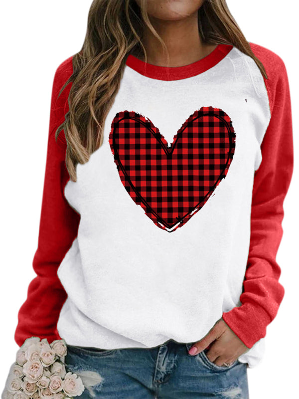 Blue Zone Planet | Valentine's Day Pink Heart Raglan Pullover Casual Printed Round Neck Top kakaclo
