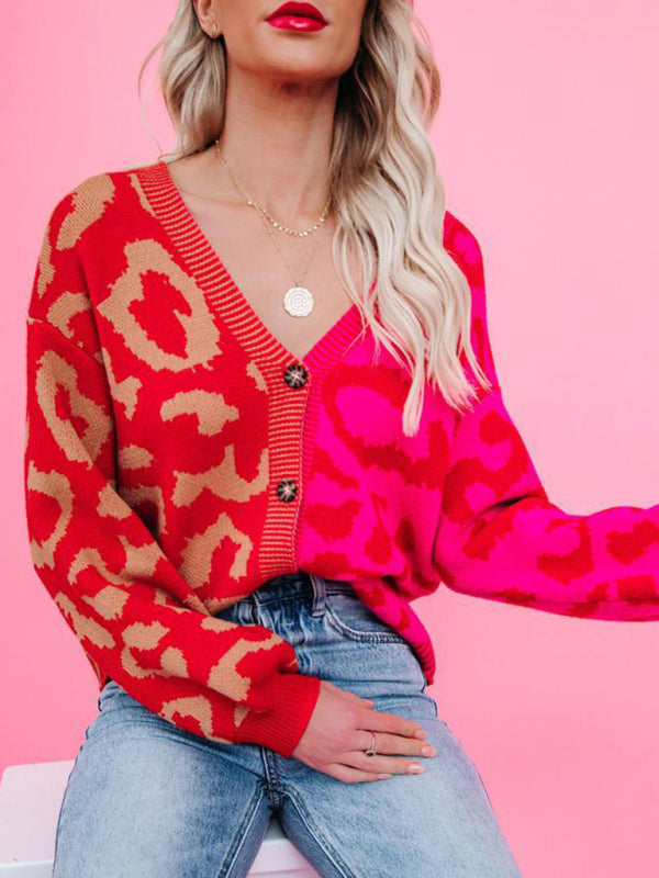 Blue Zone Planet | Single Breasted Street Panel Leopard Print Oversized Knit Cardigan Sweater kakaclo