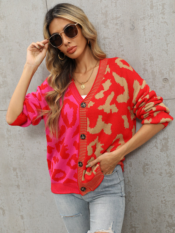 Blue Zone Planet | Single Breasted Street Panel Leopard Print Oversized Knit Cardigan Sweater kakaclo