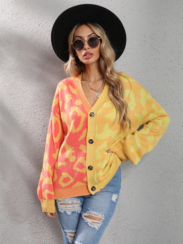 Blue Zone Planet | Single Breasted Street Panel Leopard Print Oversized Knit Cardigan Sweater kakaclo