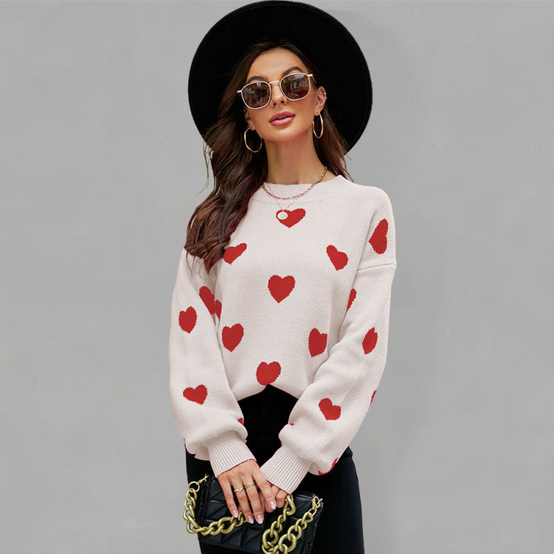 Valentine's Day Heart Pullover Knit Loose Sweater kakaclo