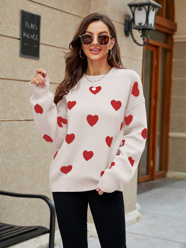 Valentine's Day Heart Pullover Knit Loose Sweater kakaclo
