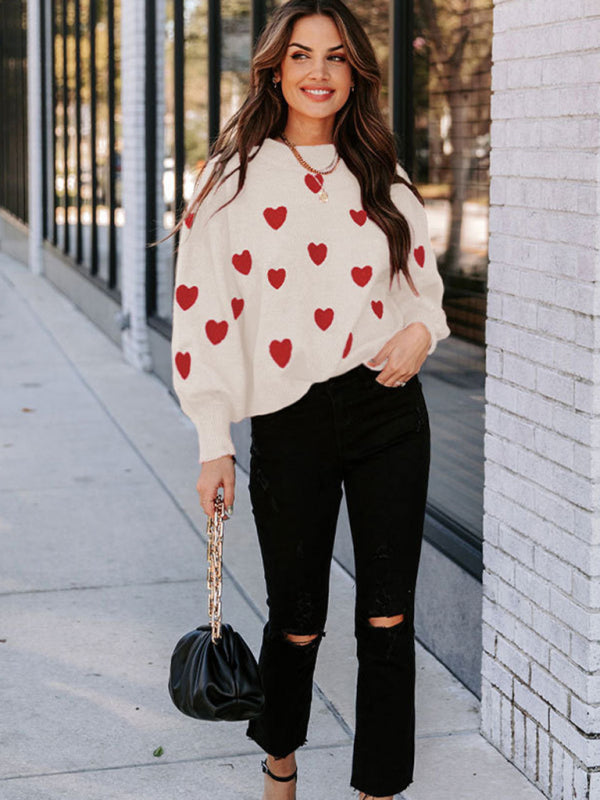 Valentine's Day Heart Pullover Knit Loose Sweater kakaclo