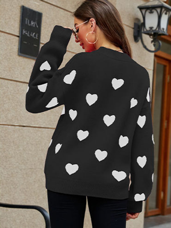 Valentine's Day Heart Pullover Knit Loose Sweater kakaclo