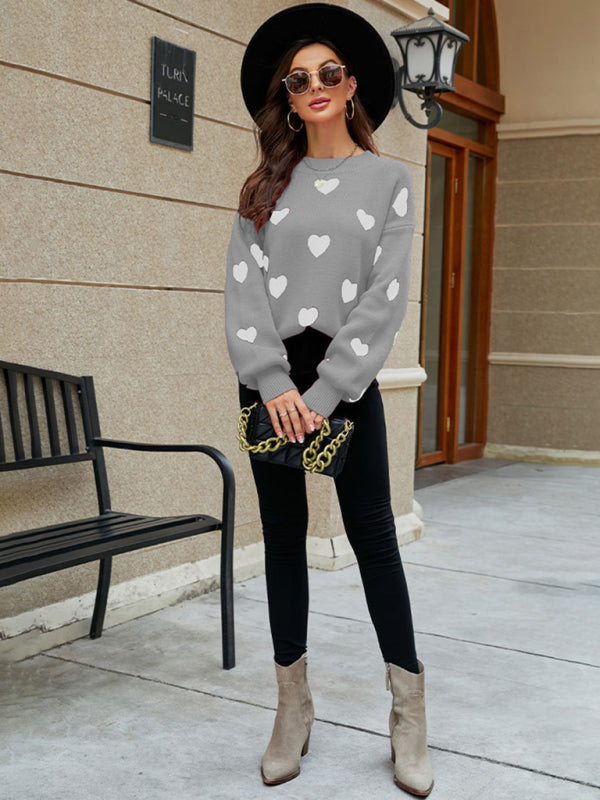 Valentine's Day Heart Pullover Knit Loose Sweater kakaclo