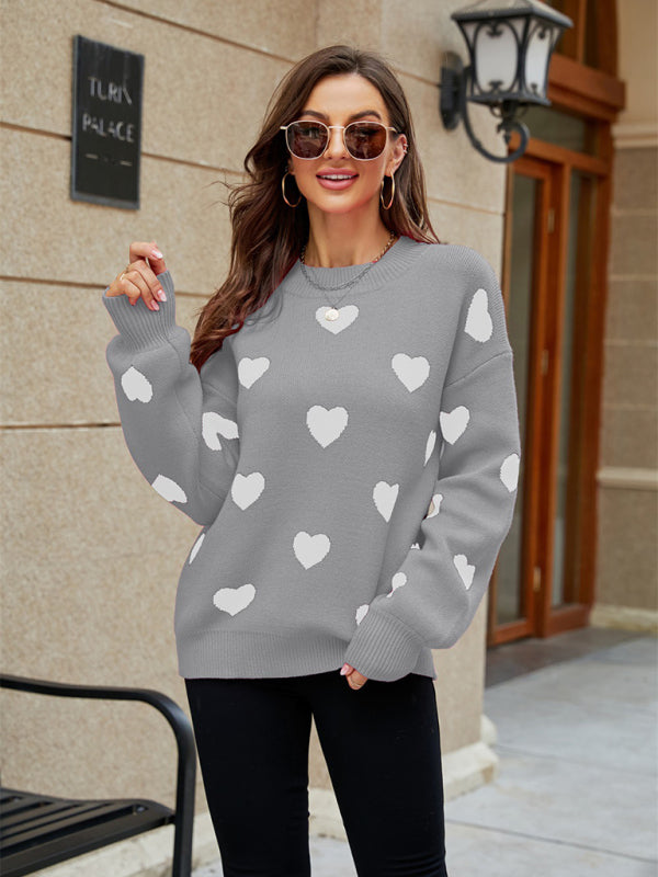 Valentine's Day Heart Pullover Knit Loose Sweater kakaclo