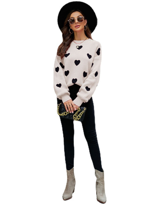 Valentine's Day Heart Pullover Knit Loose Sweater kakaclo