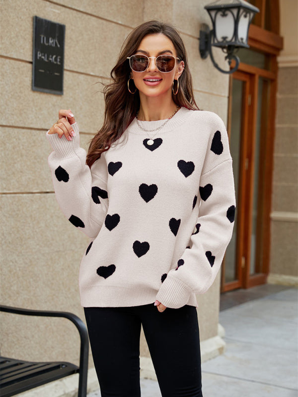 Valentine's Day Heart Pullover Knit Loose Sweater kakaclo