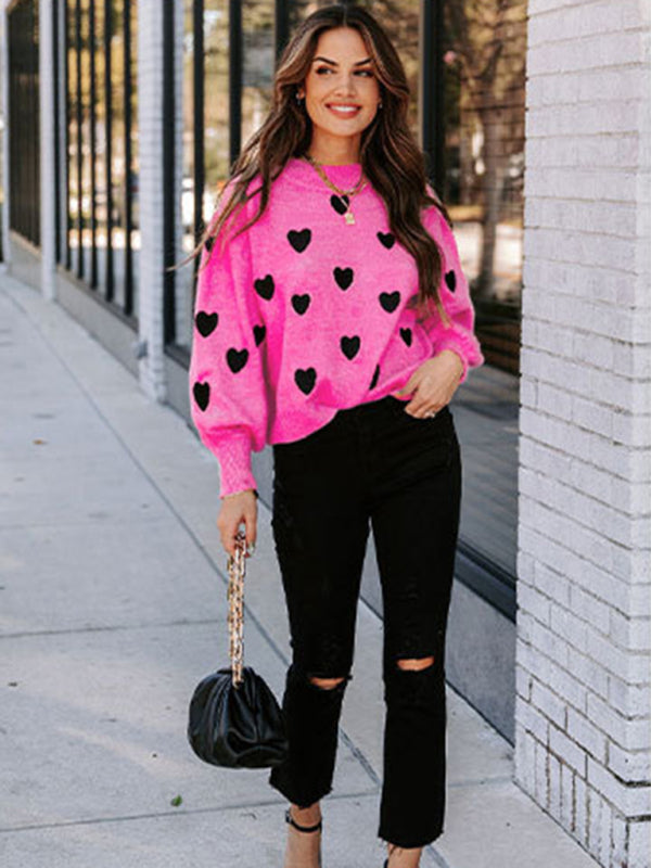 Valentine's Day Heart Pullover Knit Loose Sweater kakaclo