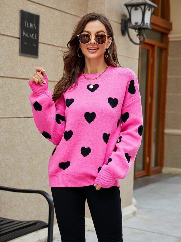 Valentine's Day Heart Pullover Knit Loose Sweater kakaclo