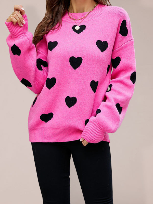 Valentine's Day Heart Pullover Knit Loose Sweater kakaclo