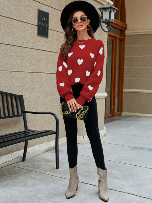 Valentine's Day Heart Pullover Knit Loose Sweater kakaclo