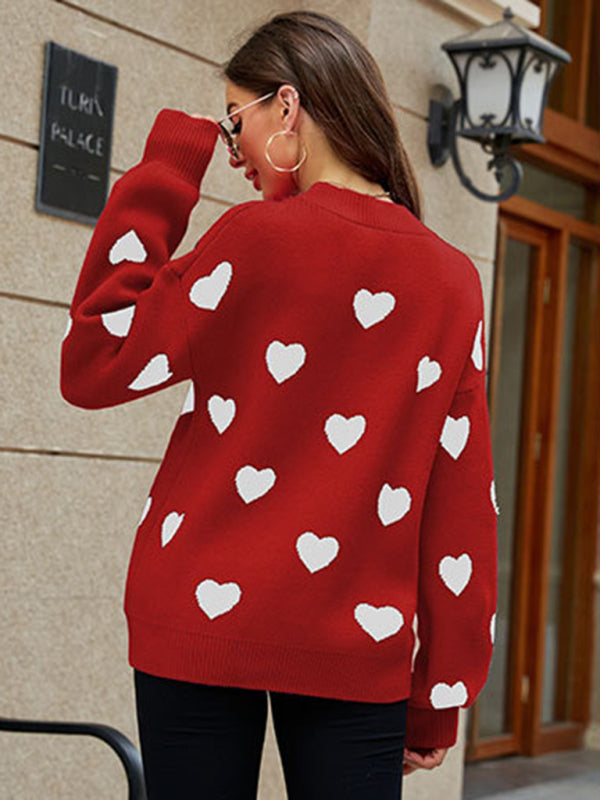 Valentine's Day Heart Pullover Knit Loose Sweater kakaclo