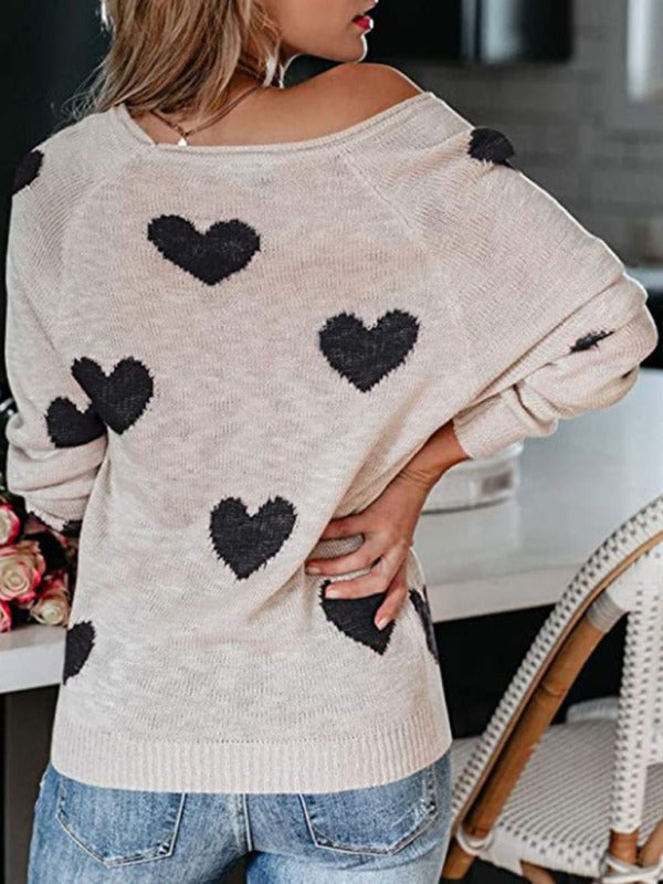 Love Valentine's Day V Neck Knit Pullover Sweater kakaclo