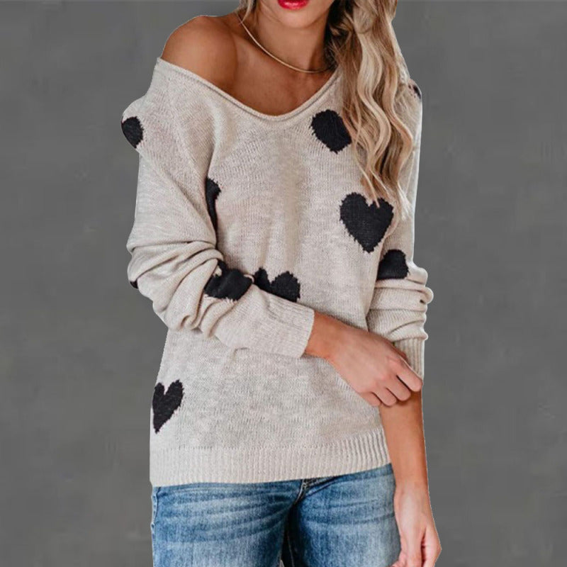 Love Valentine's Day V Neck Knit Pullover Sweater kakaclo
